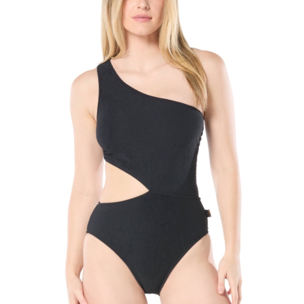 Michael Michael Kors Women's One-Shoulder Side-Cutout Swimsuit - Black